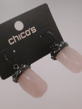 Chico's Rose Pink Drop Stone Earrings with Black Caps